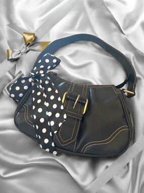 Tommy Hilfiger Black Leather Hobo Shoulder Bag Buckle Crescent Vintage Y2K